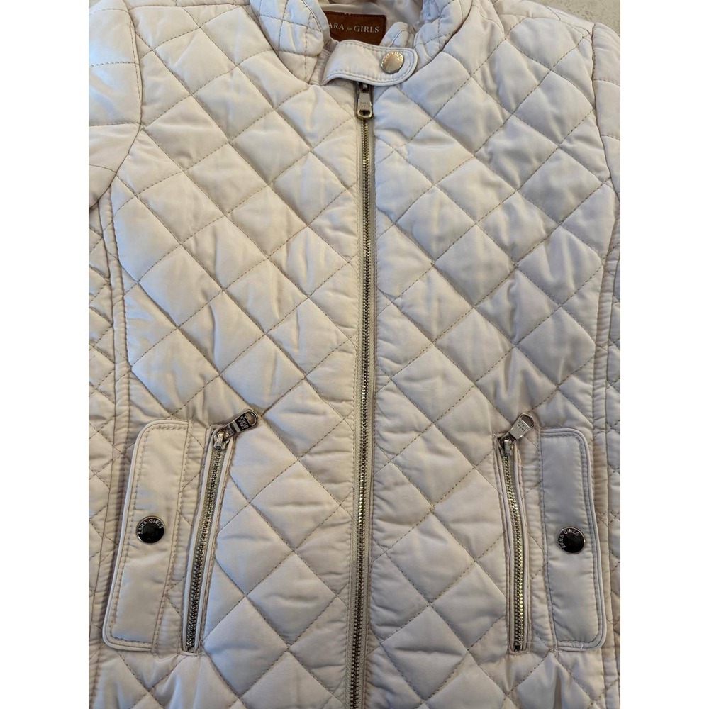 Zara Girls Quilted Jacket Cream‎ Off-White Size 7 Star Lining Moto Style EUC
